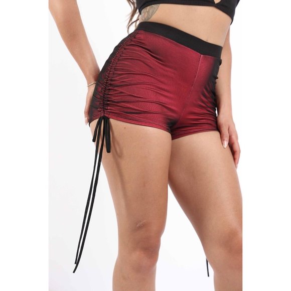 Women's Ruched Mesh Shorts Sexy Party Rave Shorts Hot Pants Fuchsia/Black XS-XL - Picture 2 of 10